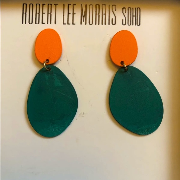 Robert Lee Morris Soho Double Drop Earrings Orange & Green Patina NIB - Picture 2 of 9